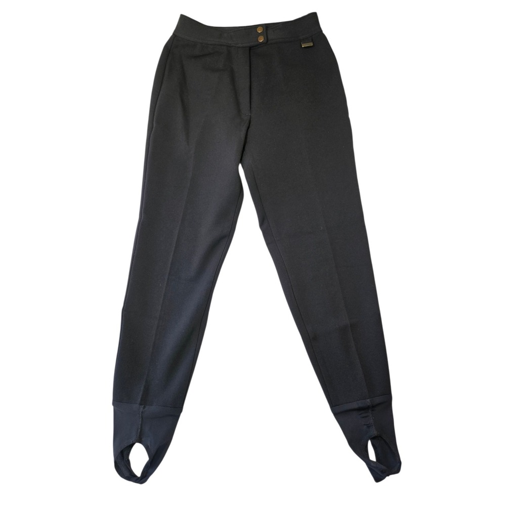 Vintage Edelweiss Skiwear Black Stirrup Ski Pants Wool Blend Size 12 Made in USA